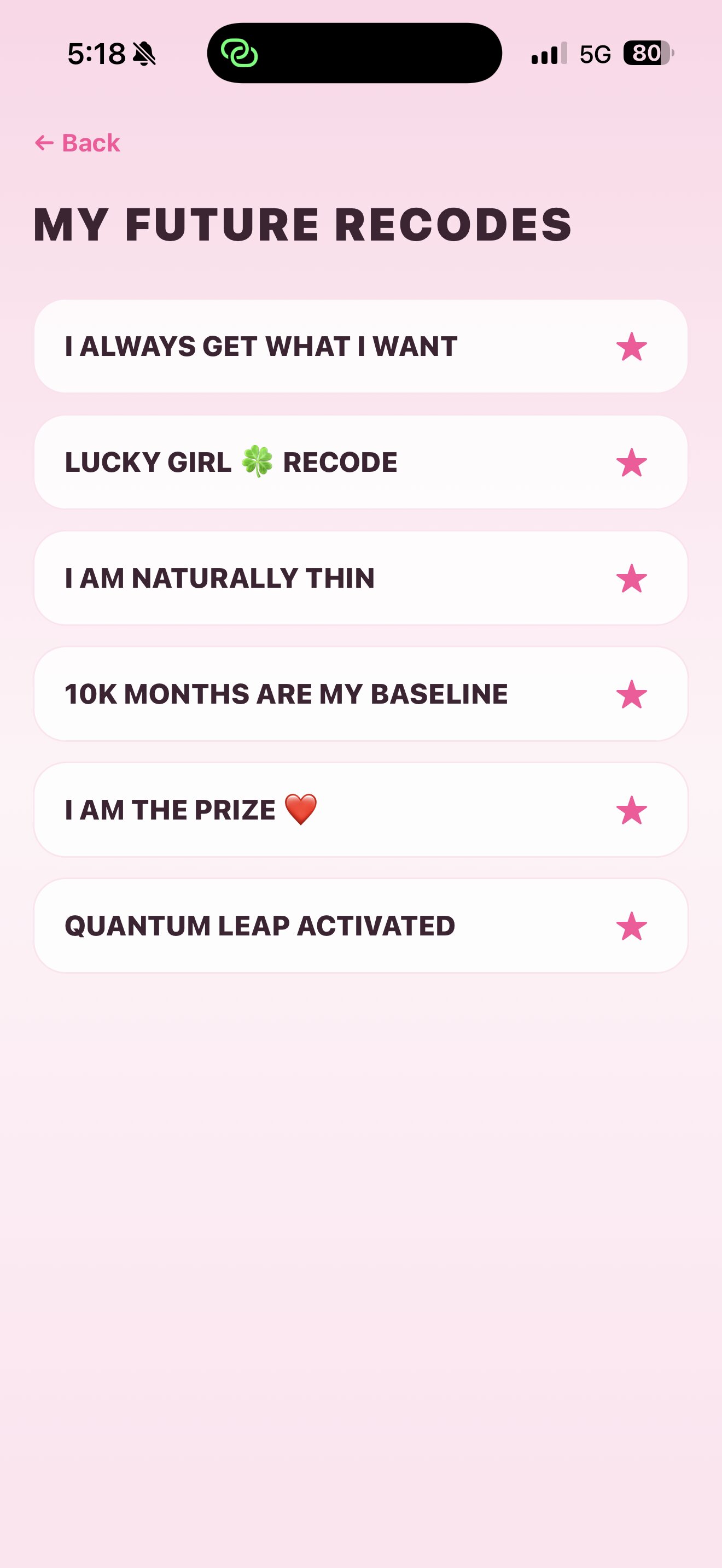 My Future RECODEs saved list screen