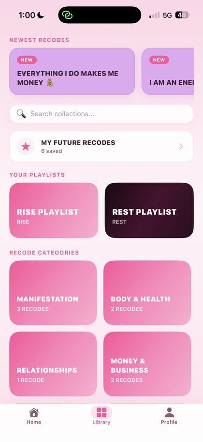 RECODE app categories view