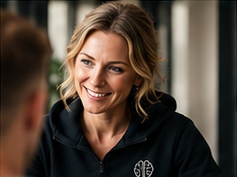 Smilende mentaltræner i samtale
