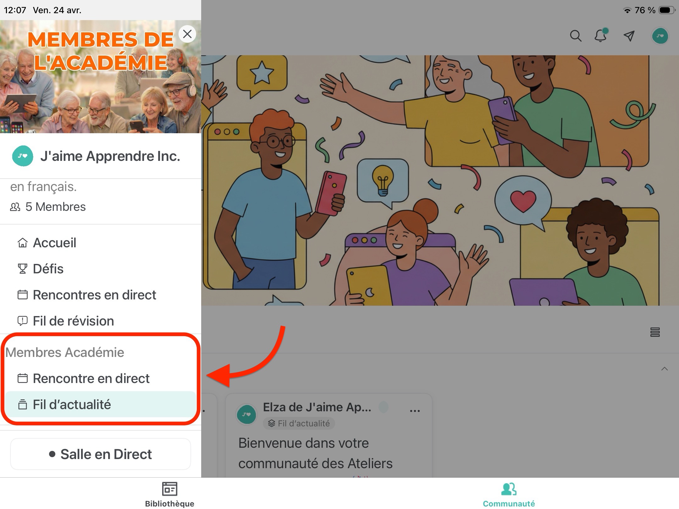 Raccourcis dans l'application