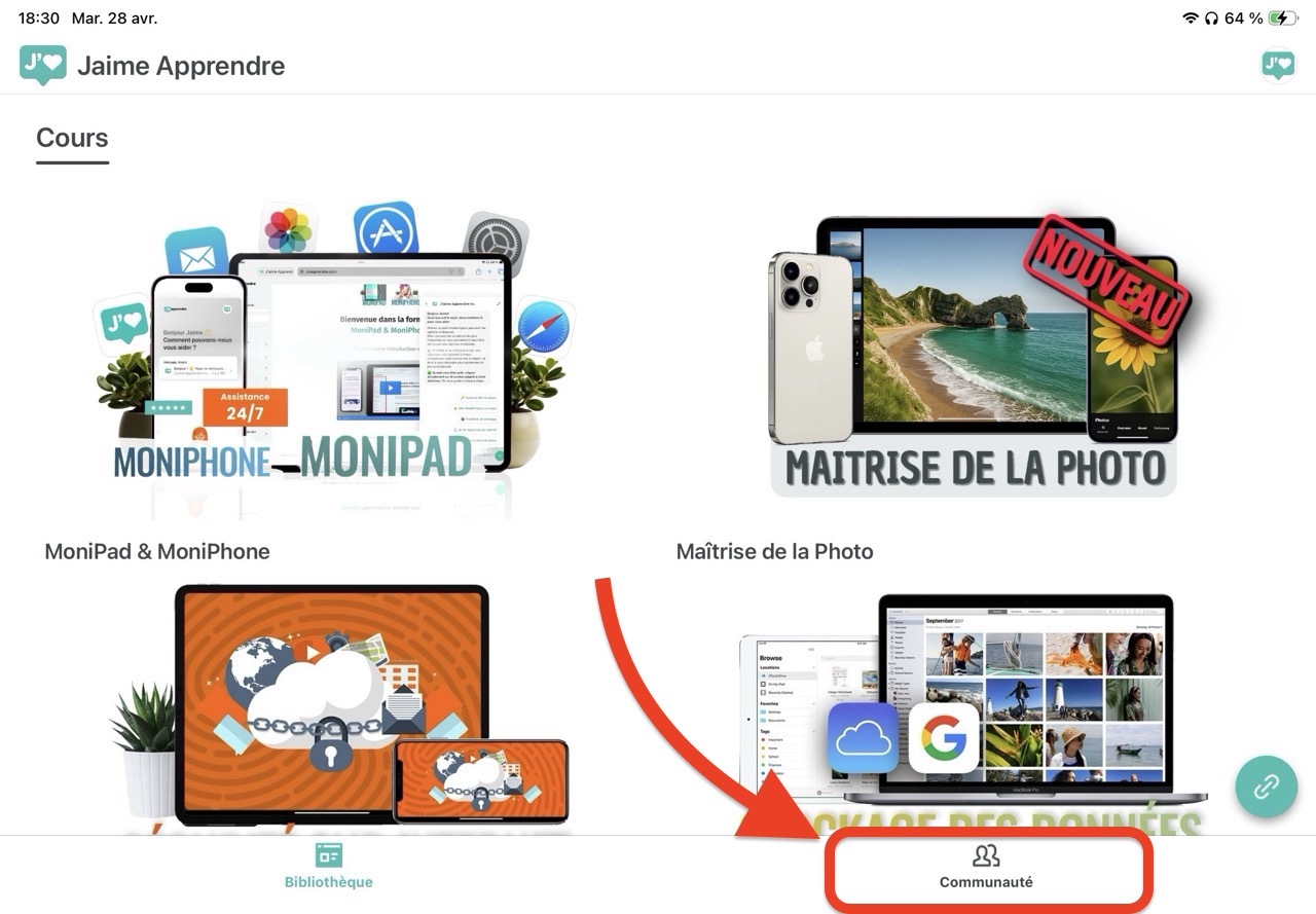 Bouton Communauté en bas à droite