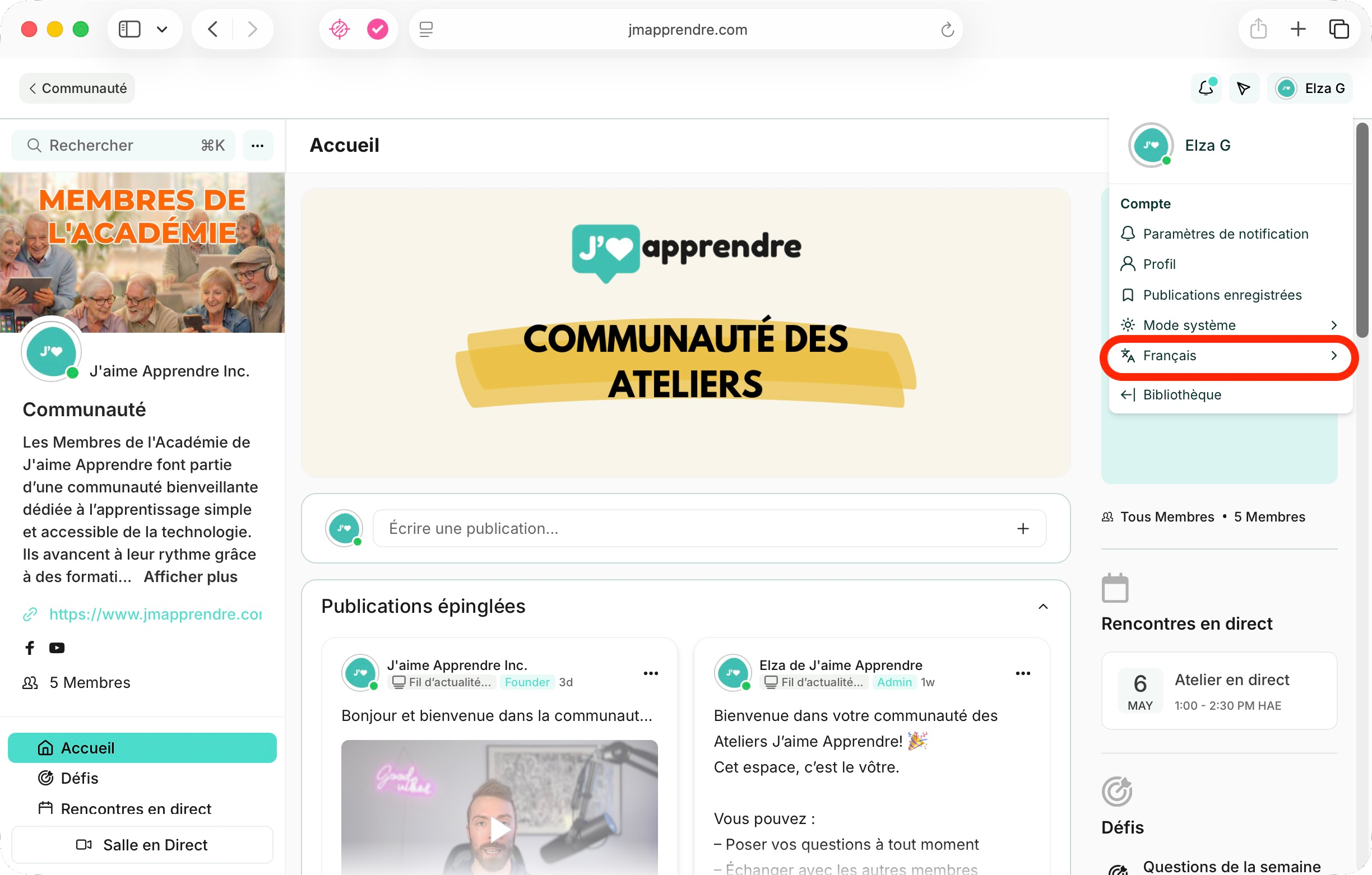 Paramètre de langue