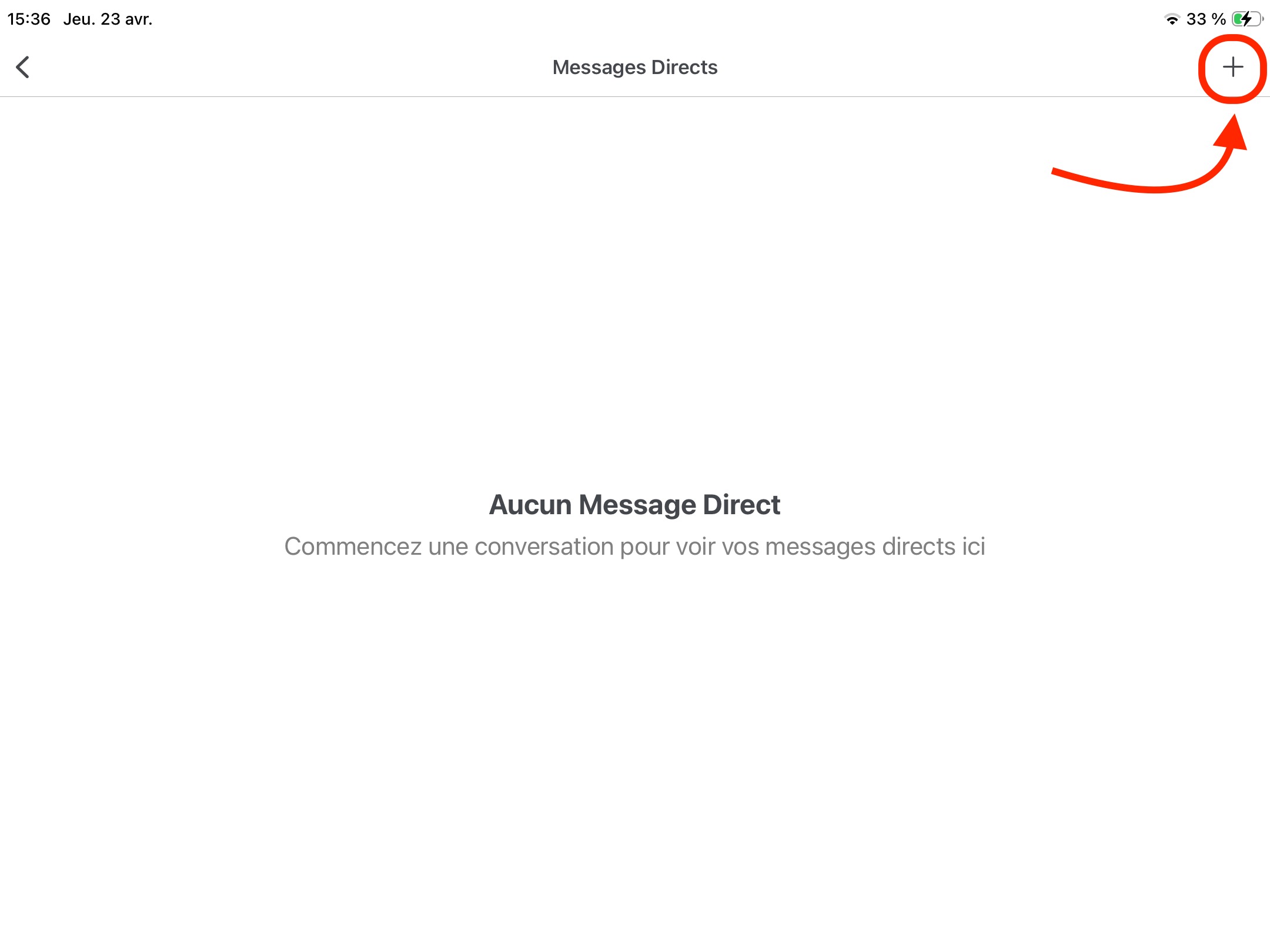 Bouton + pour nouveau message