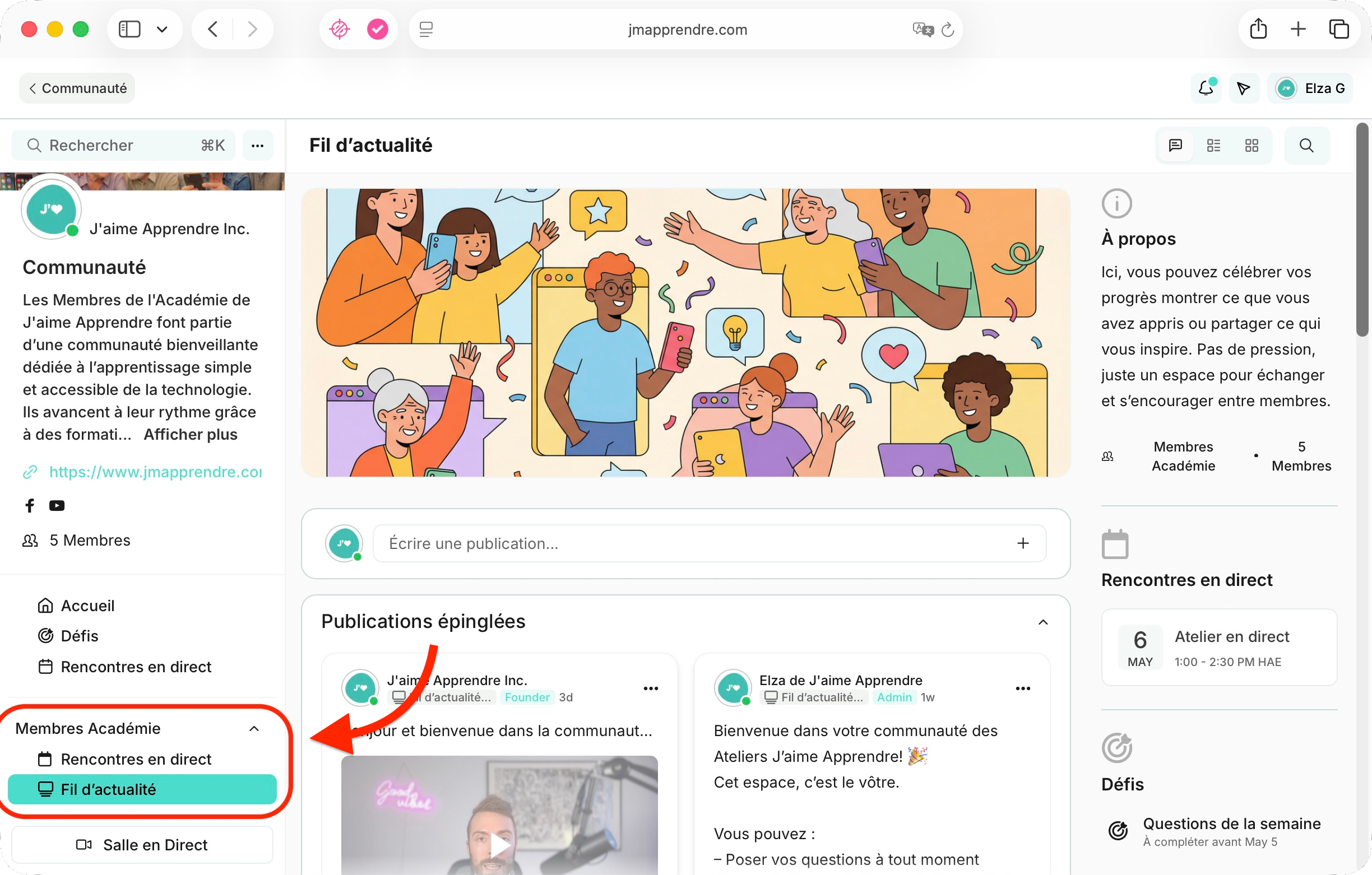 Raccourcis du menu