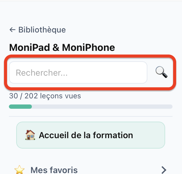 La barre de recherche dans une formation