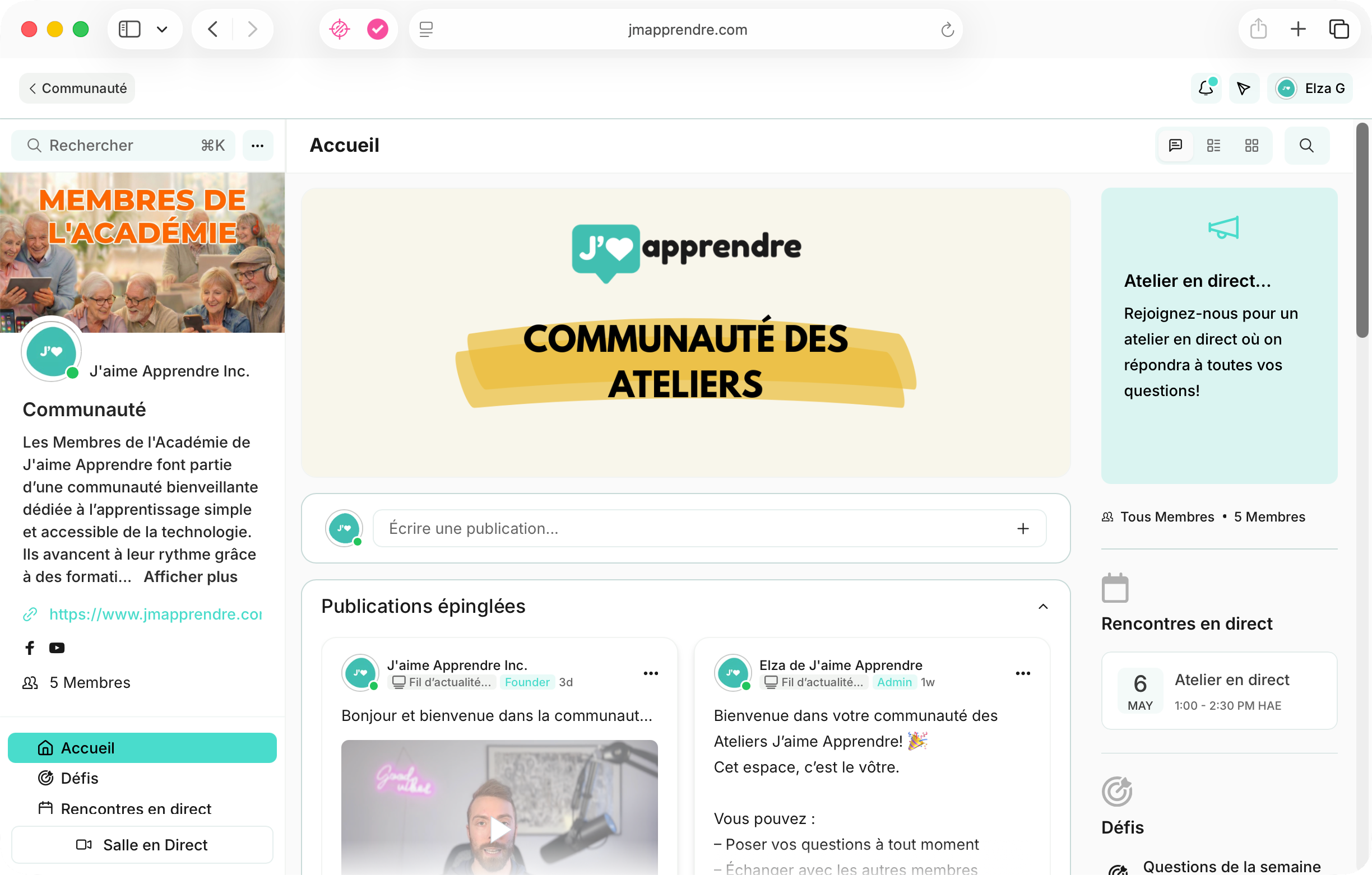 Page d'accueil de la communauté
