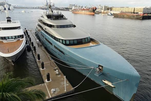 Superyachts docked at the Pier Sixty-Six marina