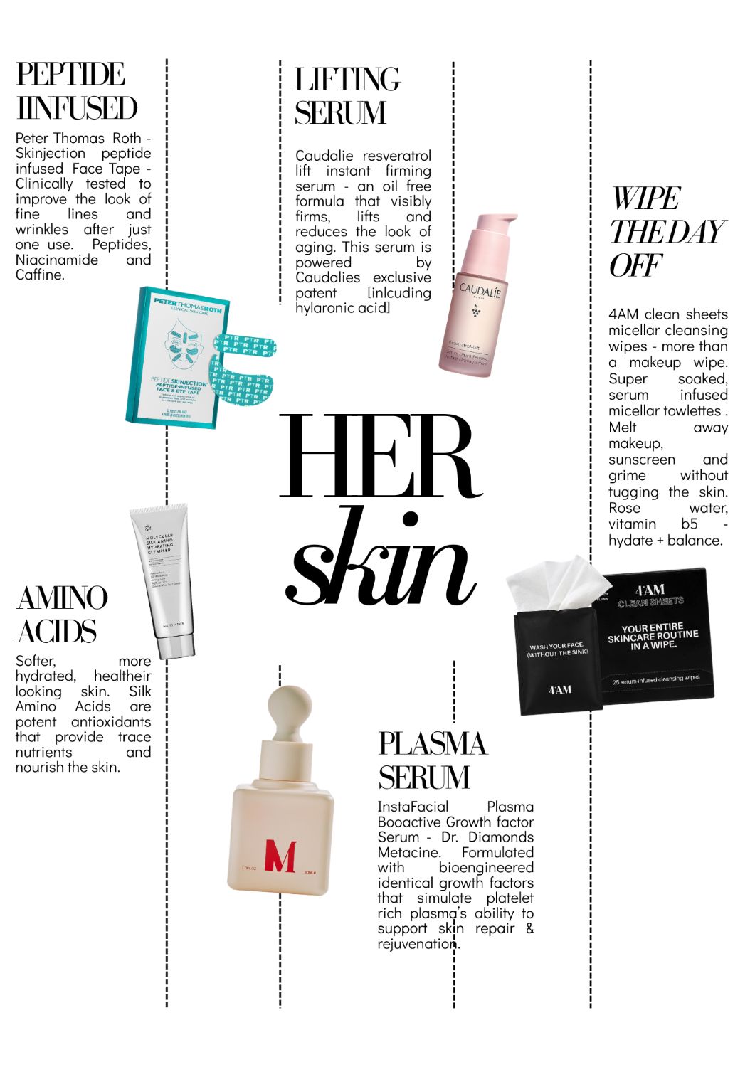 Her Skin — Peptide Infused, Lifting Serum, Wipe The Day Off, Amino Acids, Plasma Serum