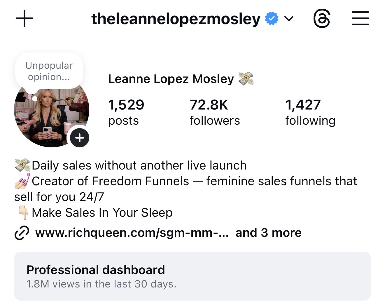 Instagram profile 72.8K followers
