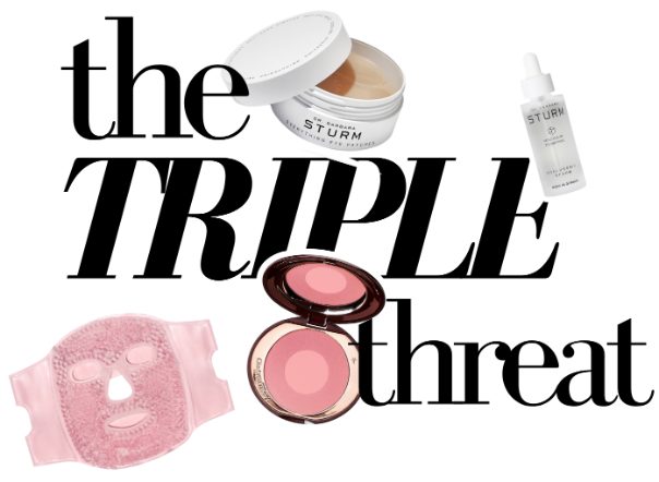 The Triple Threat — Dr. Barbara Sturm Eye Patches & Hyaluronic Serum, Charlotte Tilbury Cheek to Chic, cooling face mask