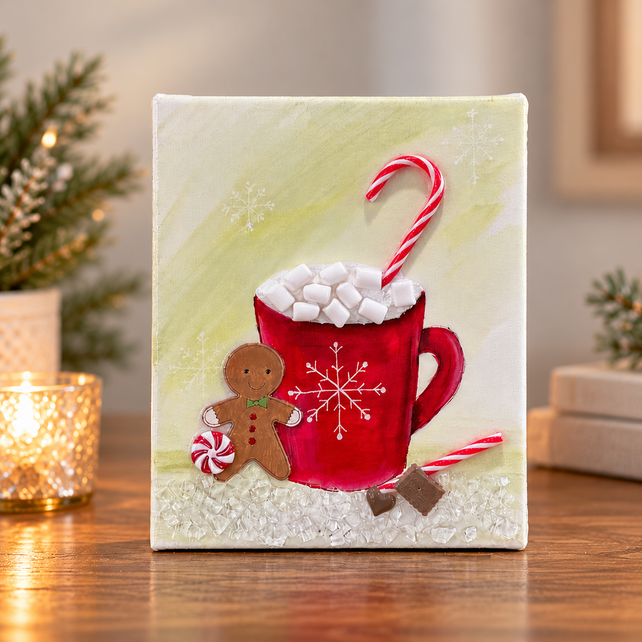 Gingerbread Cocoa glass and resin art on canvas