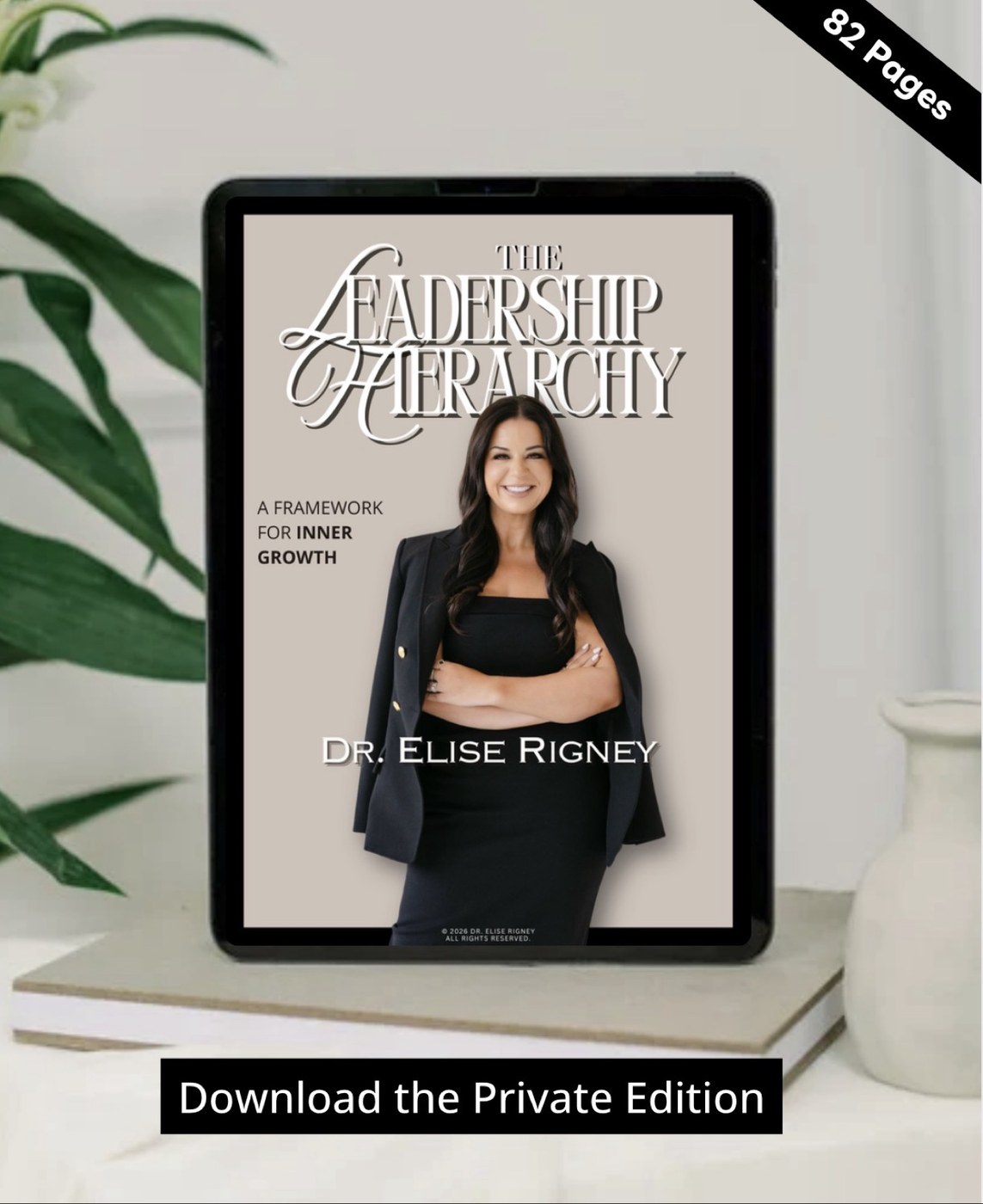 The Leadership Hierarchy ebook by Dr. Elise Rigney on a tablet