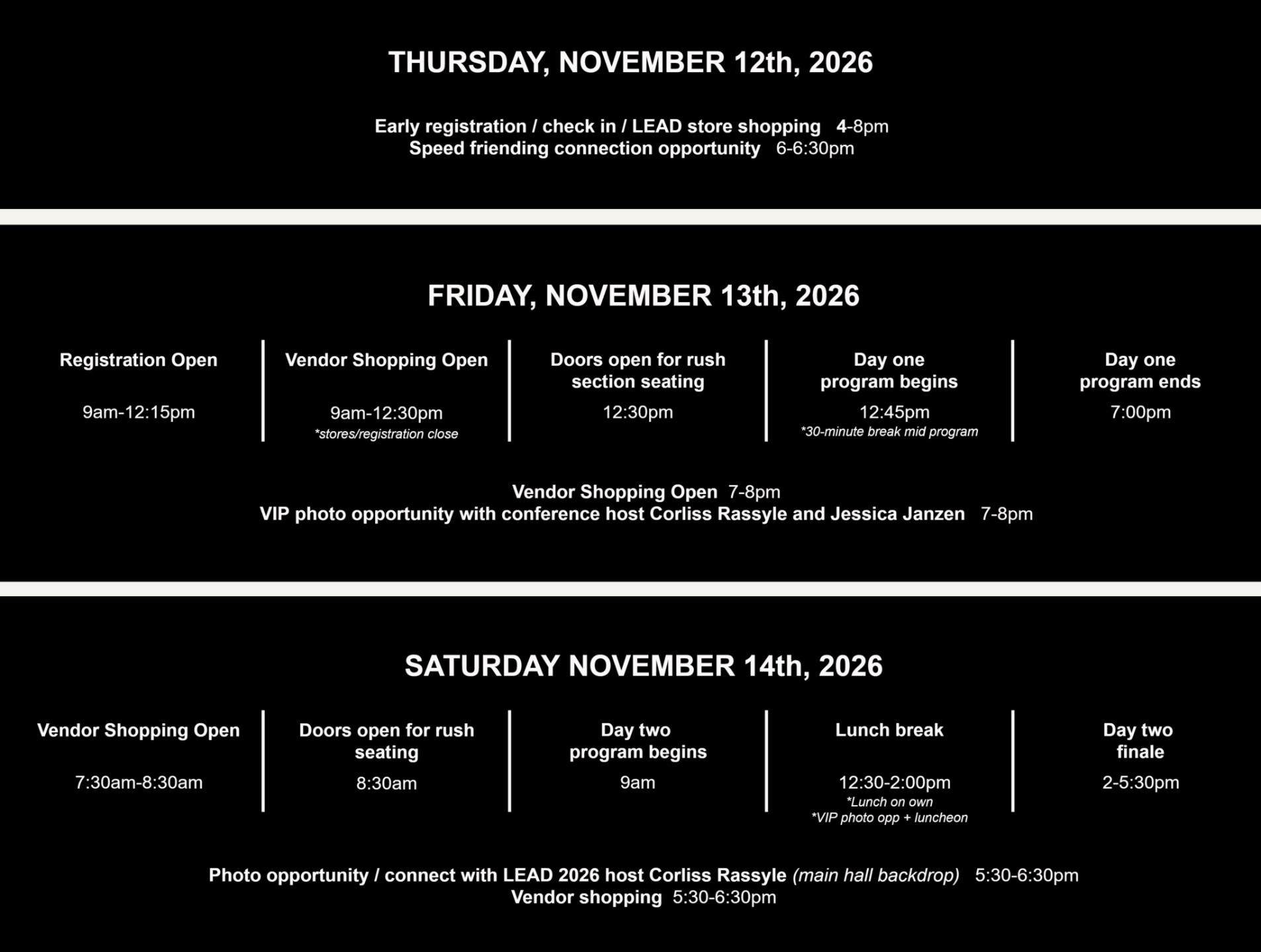 LEAD schedule at a glance