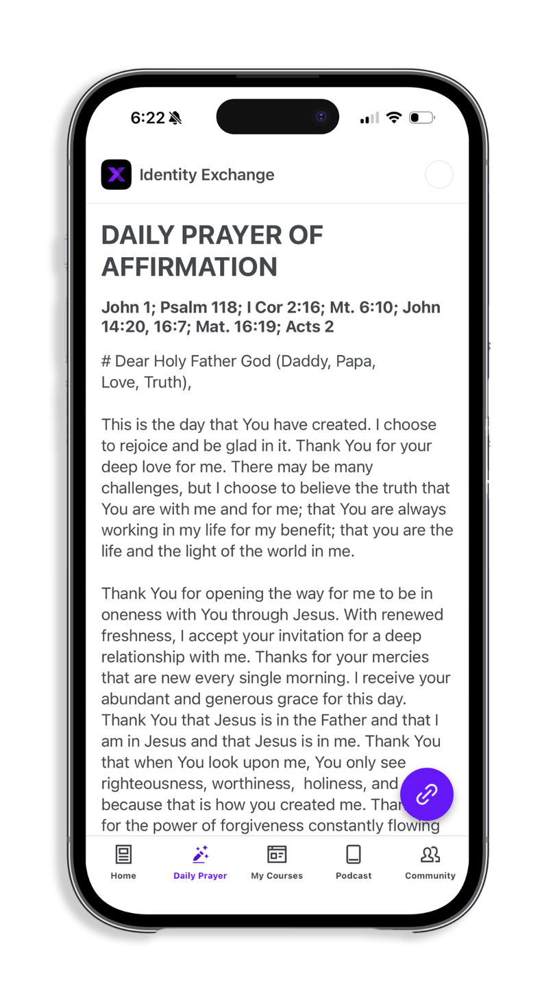 Identity Exchange app — daily prayer screen