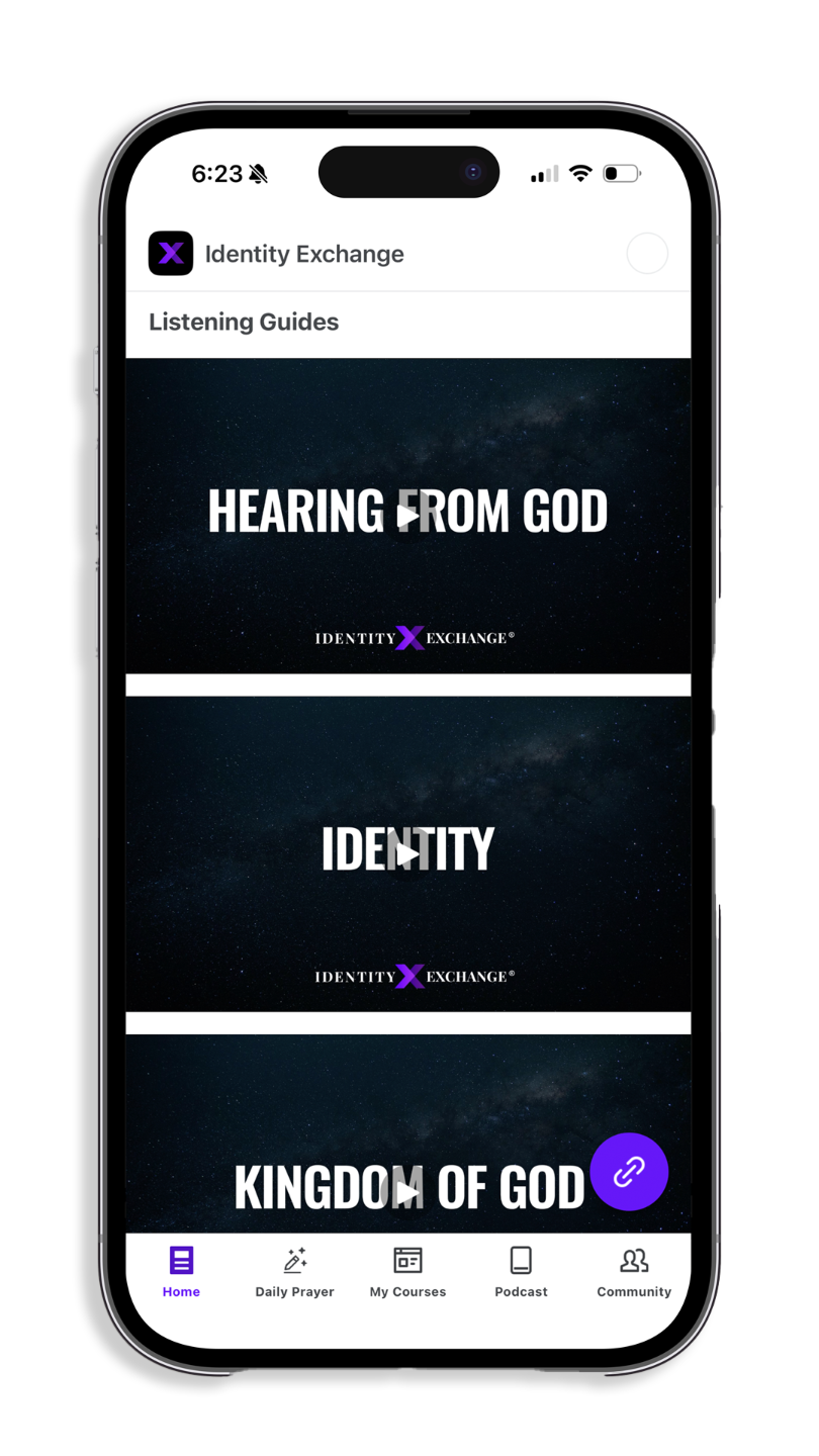 Identity Exchange app — listening guides screen