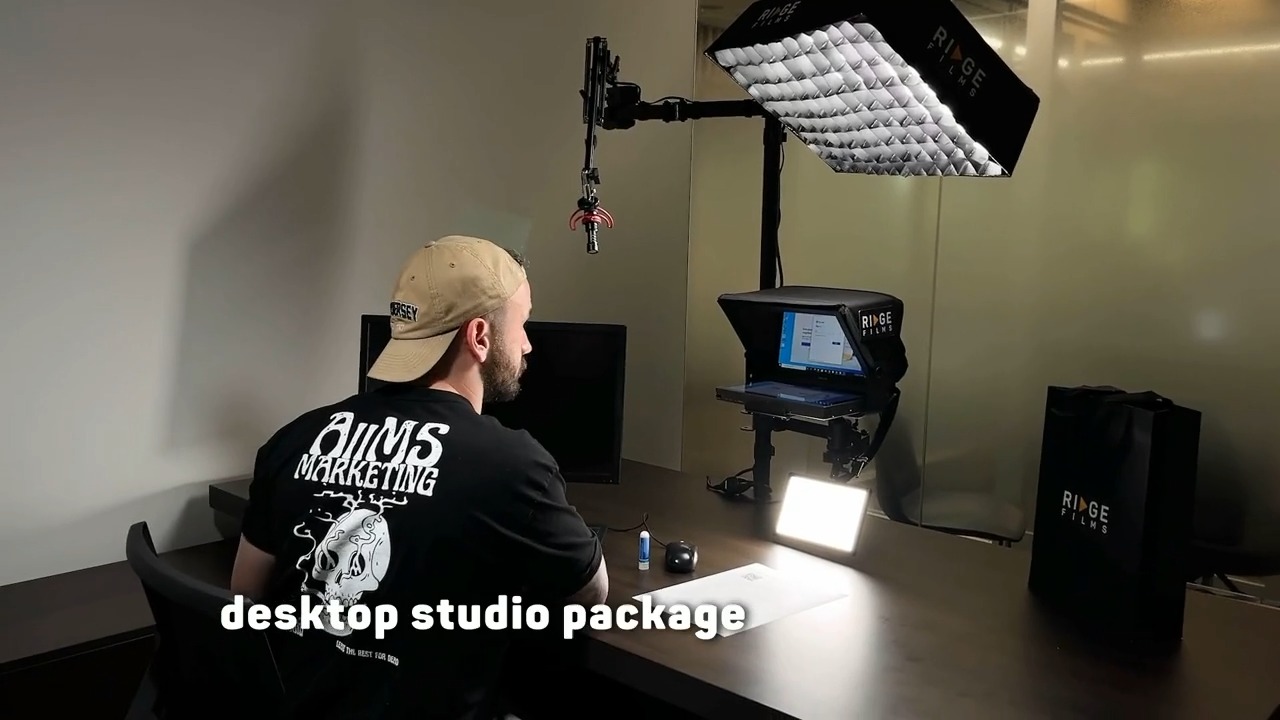 A client recording in a corporate office under a softbox