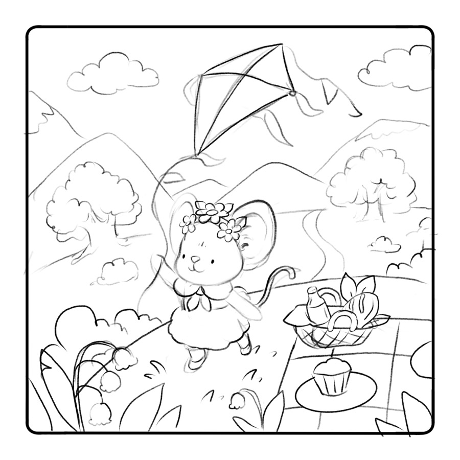 Early Meadow Friends page sketch 4