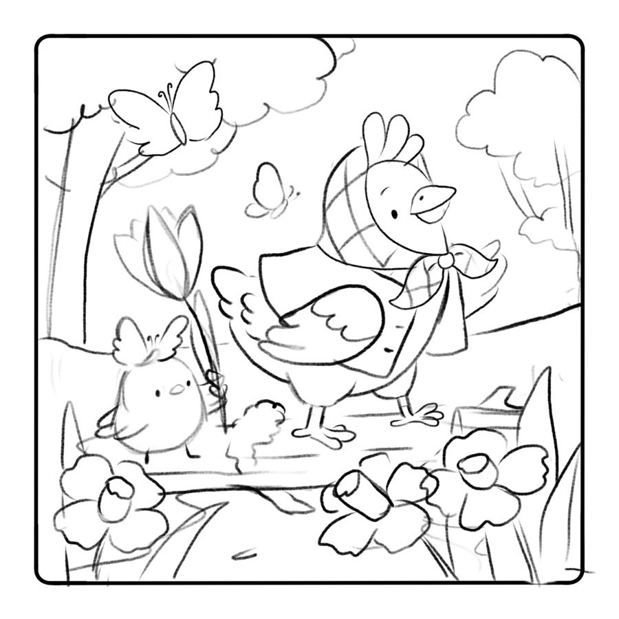 Early Meadow Friends page sketch 16