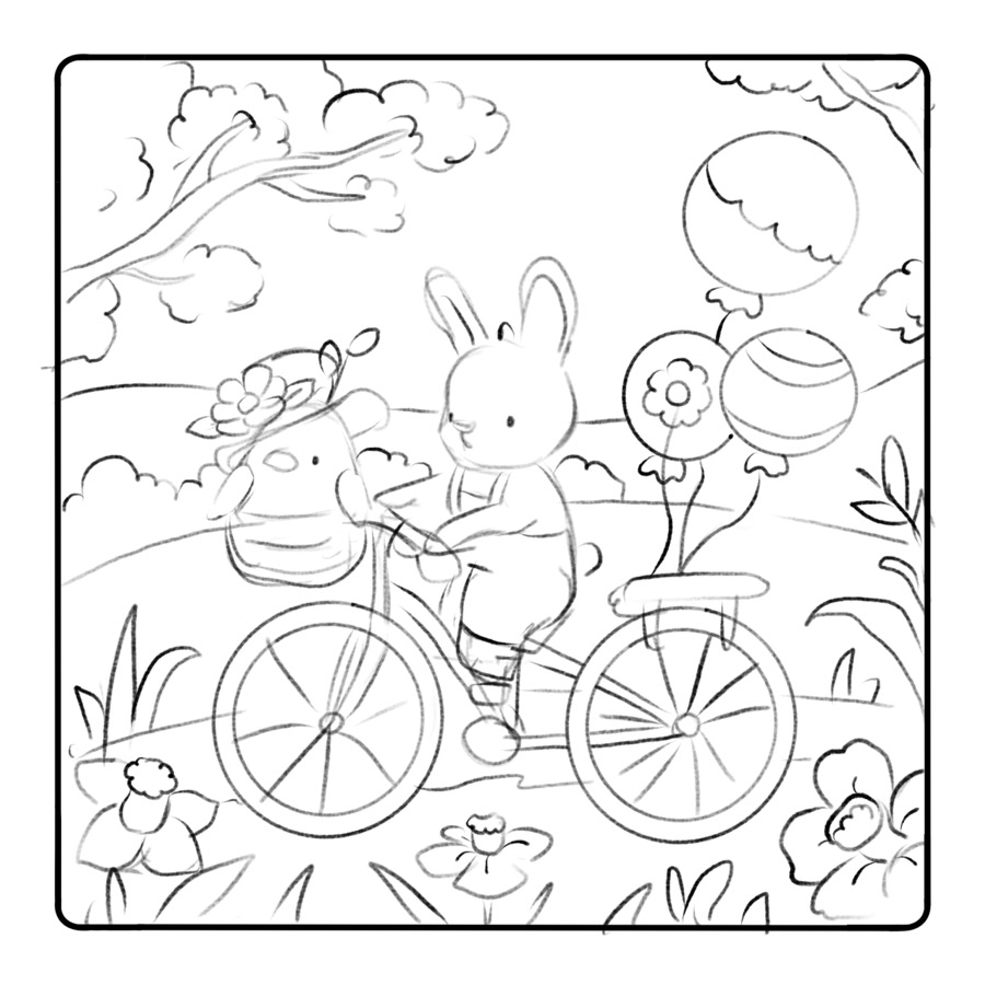 Early Meadow Friends page sketch 5