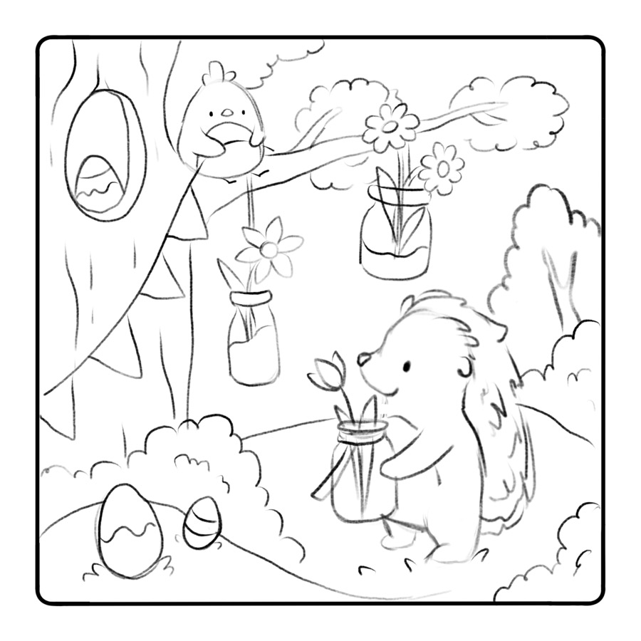 Early Meadow Friends page sketch 7