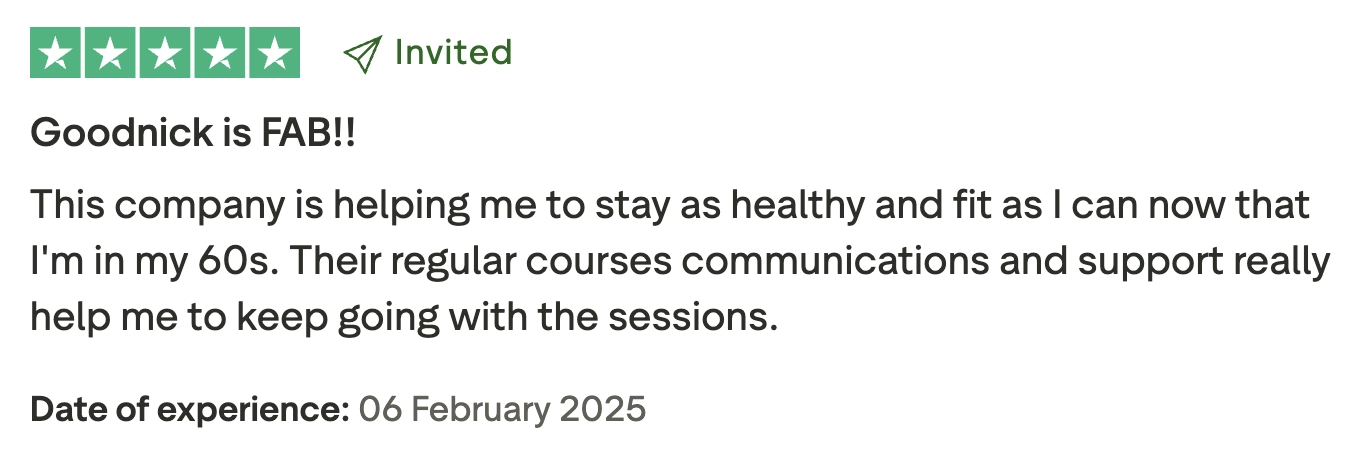 A verified Trustpilot review from a Get In Goodnick member