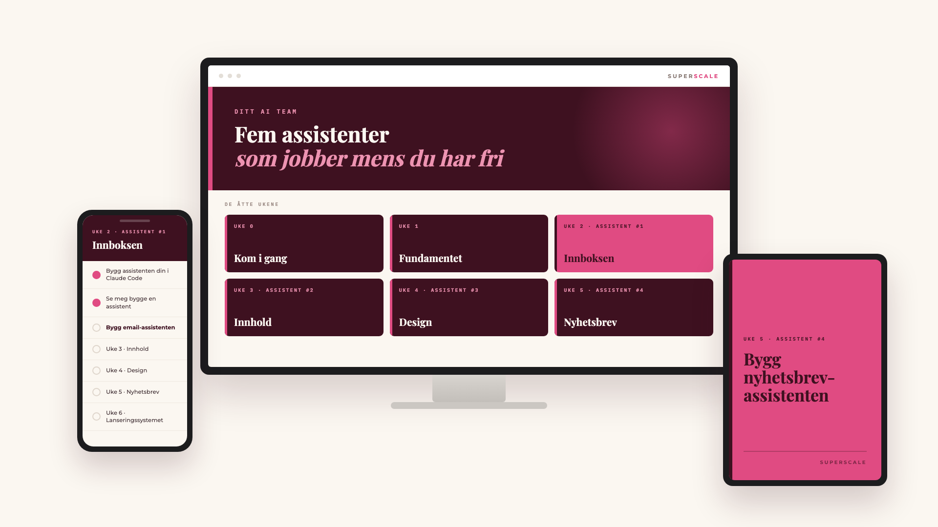 SuperScale-dashboardet på desktop, nettbrett og mobil