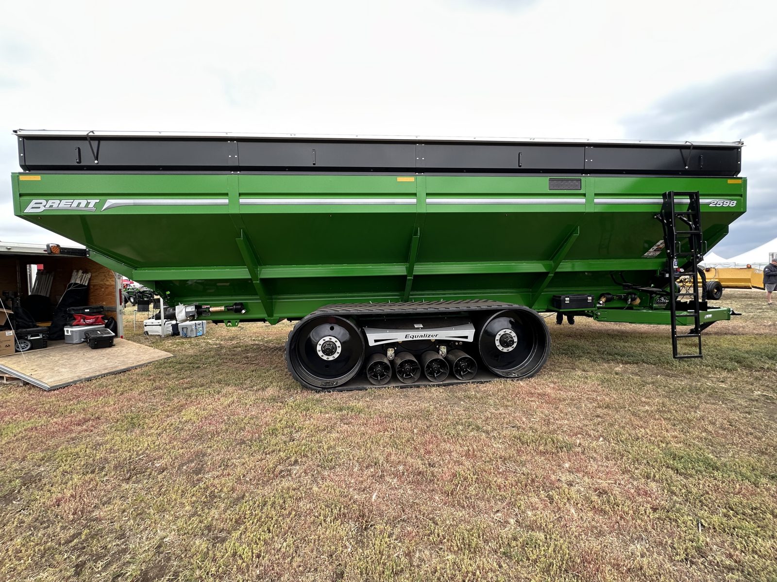 A Brent 2598 grain cart equipped with tracks.