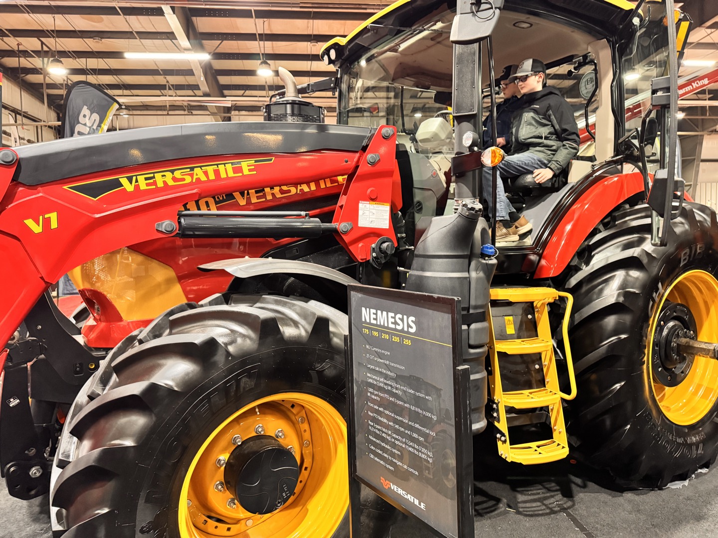 Exploring the cab of a Versatile Nemesis tractor.