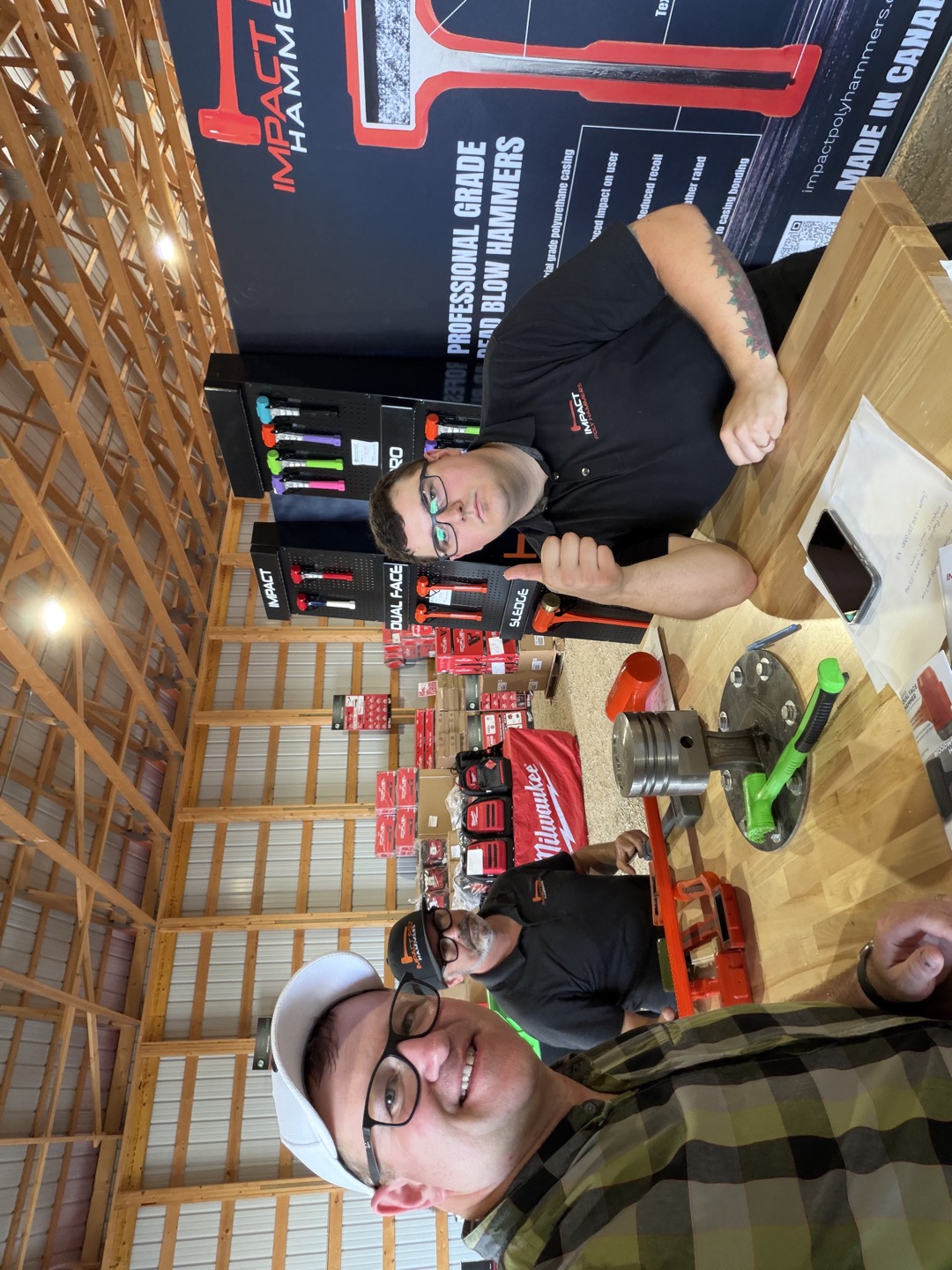 Meeting people at the Impact Poly Hammers booth, with Milwaukee tools also on display.