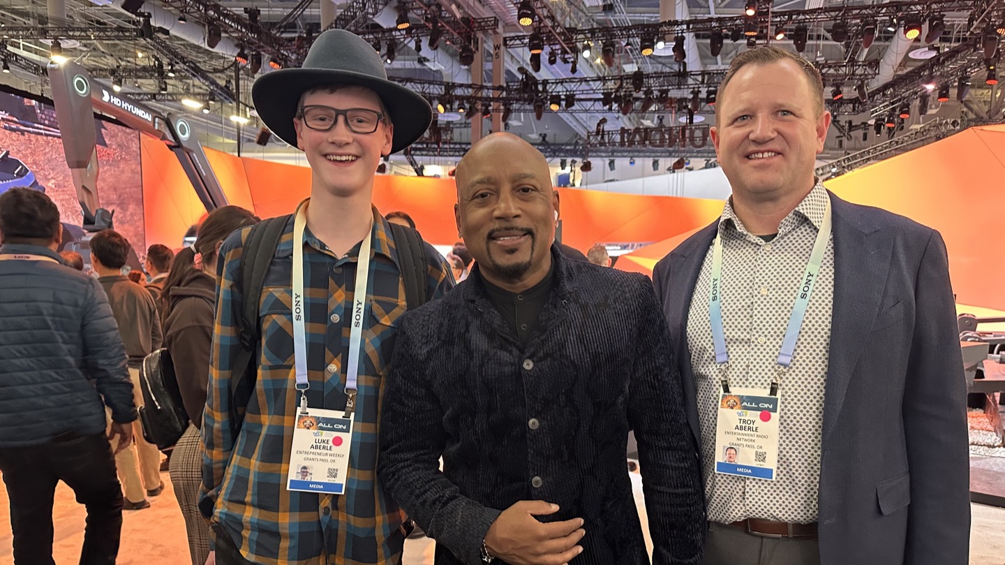 Troy and Luke with their friend Daymond John at CES.