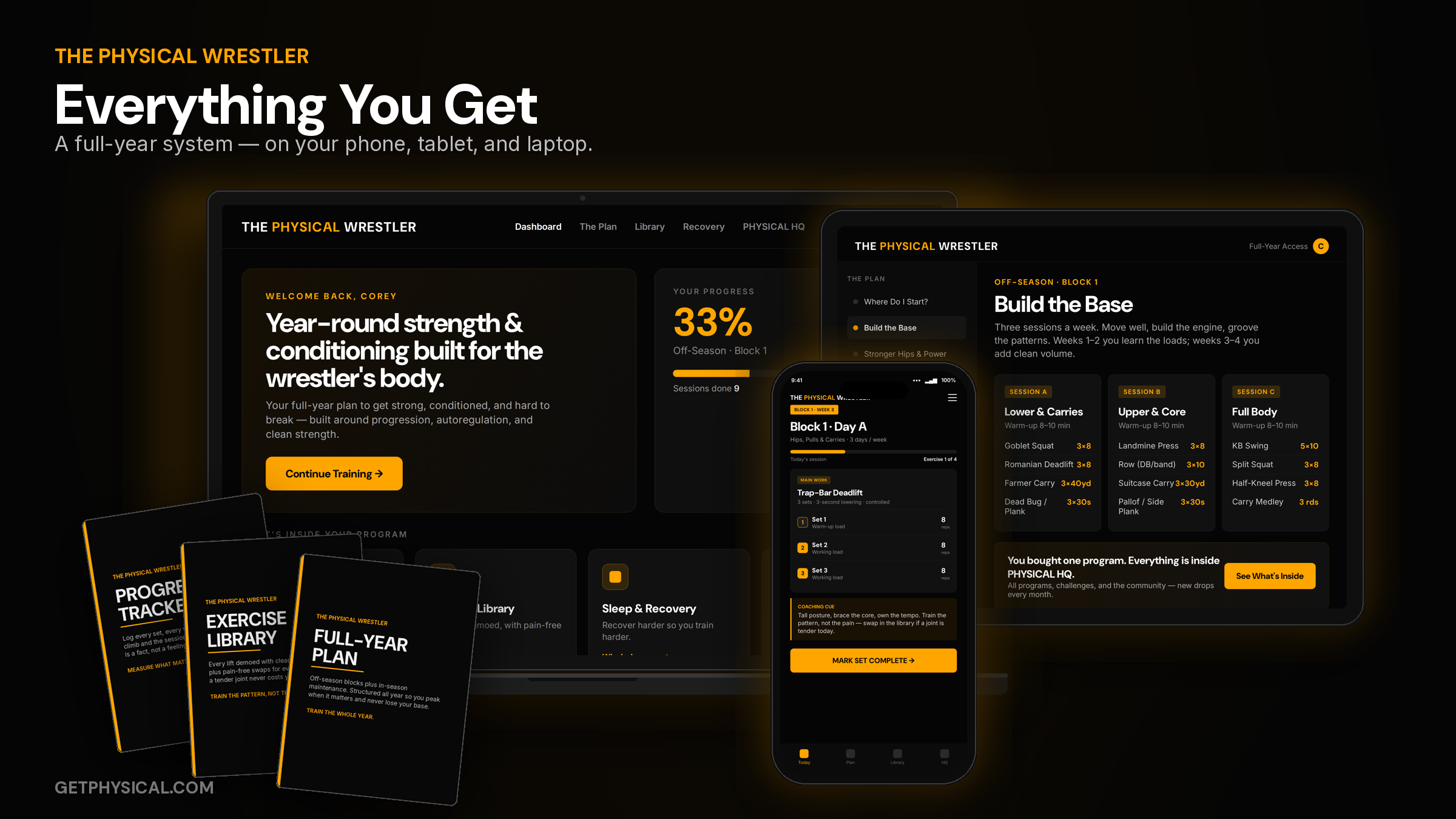 PHYSICAL Wrestler year-round system on laptop, tablet and phone