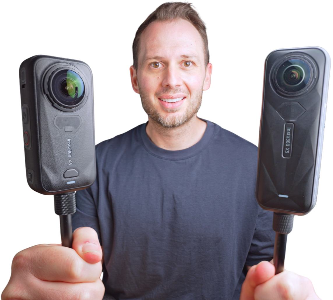 Ben Claremont holding two 360 cameras