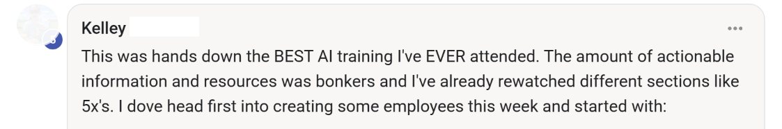 Testimonial from Kelley, a past workshop attendee