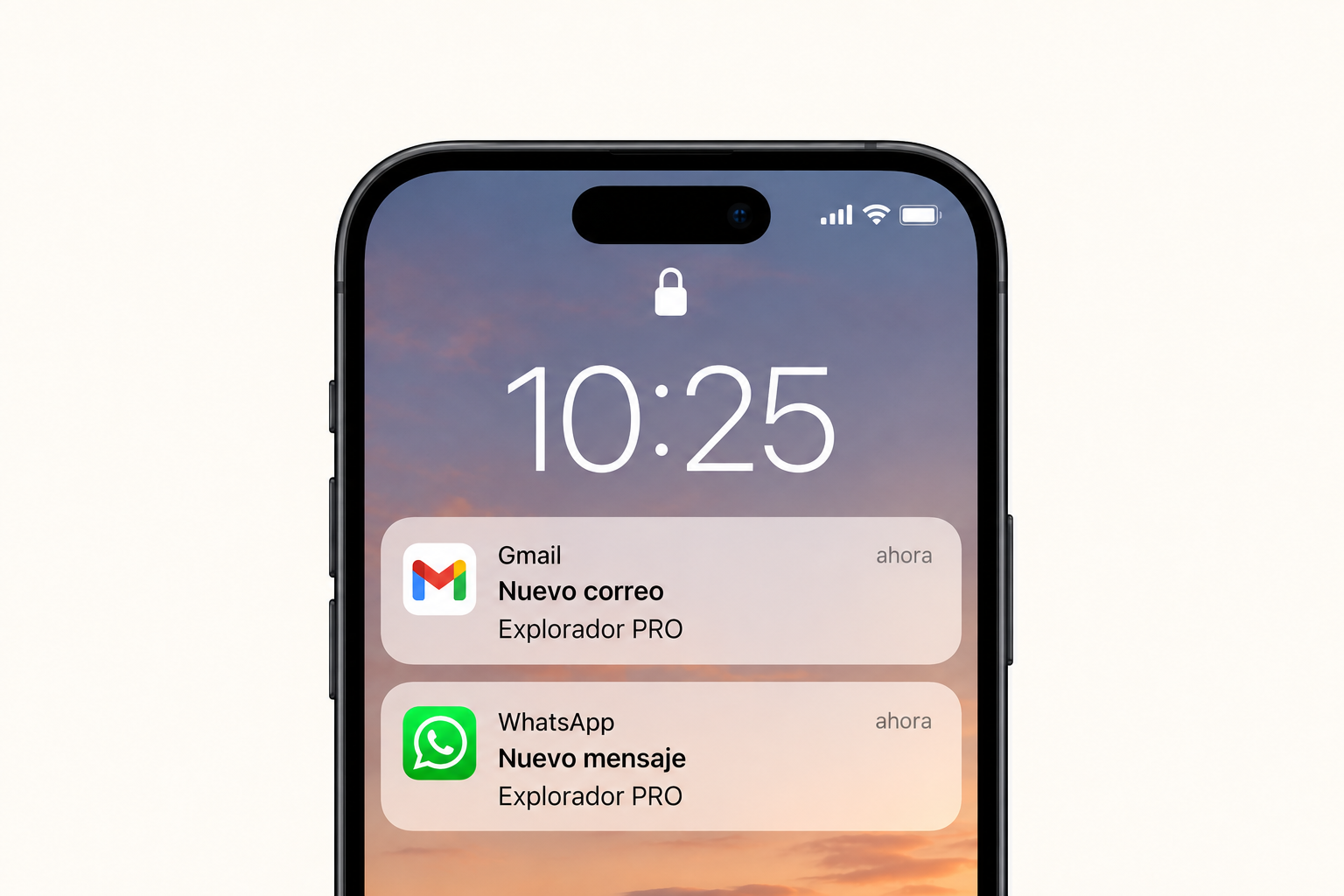Celular mostrando un nuevo correo de Gmail y un nuevo mensaje de WhatsApp