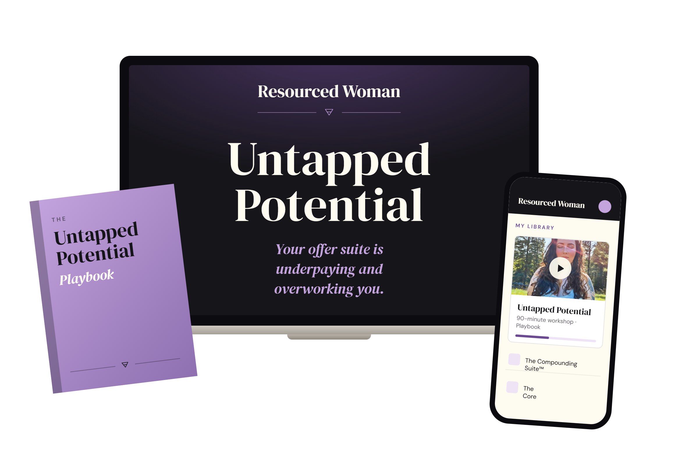 Untapped Potential workshop shown on a laptop and phone with the printed Playbook