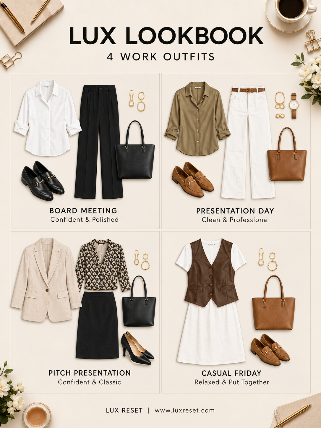 Work outfits from a LUX Digital Lookbook