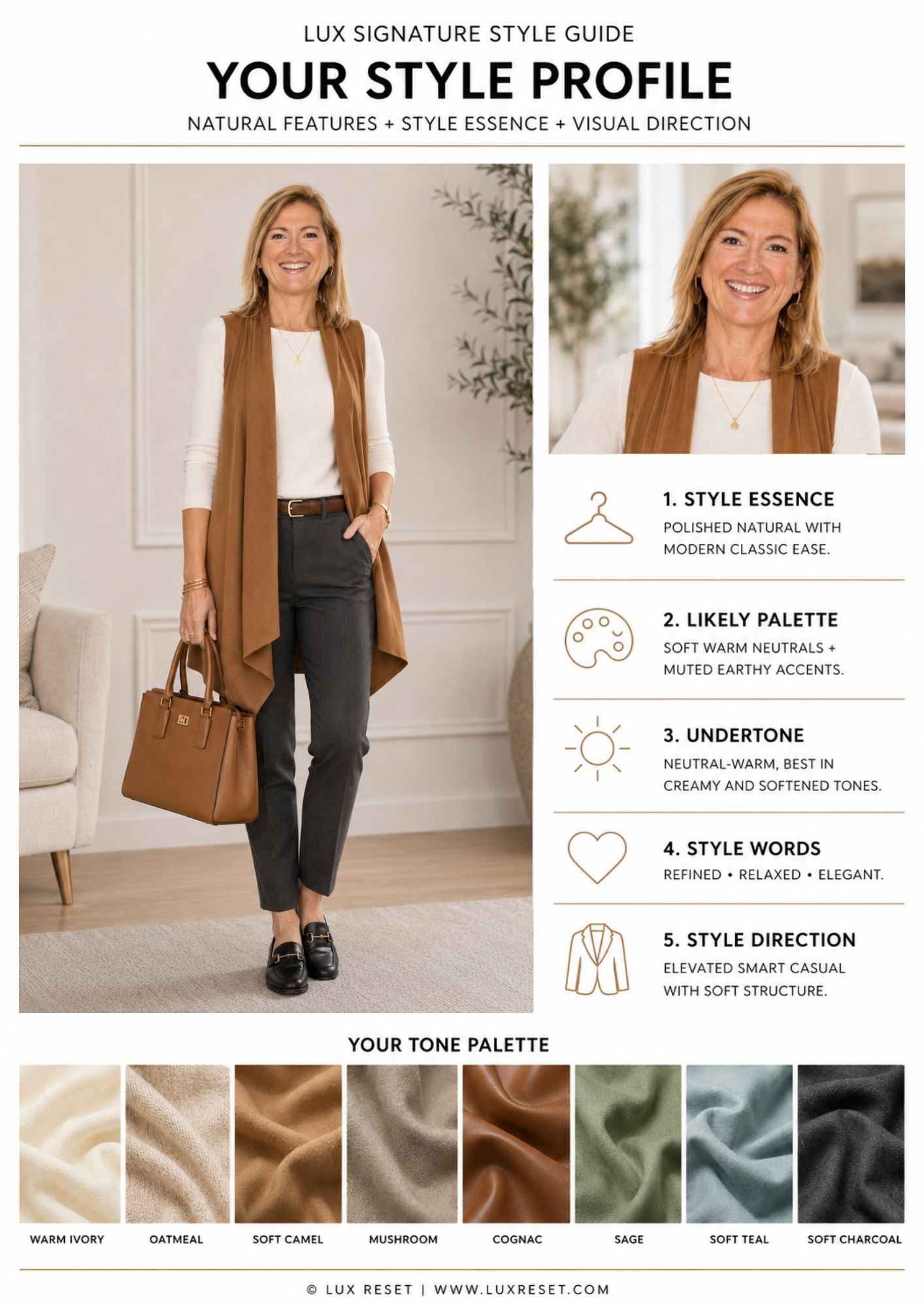 Page 1 of Heather's LUX Signature Style Guide, Your Style Profile