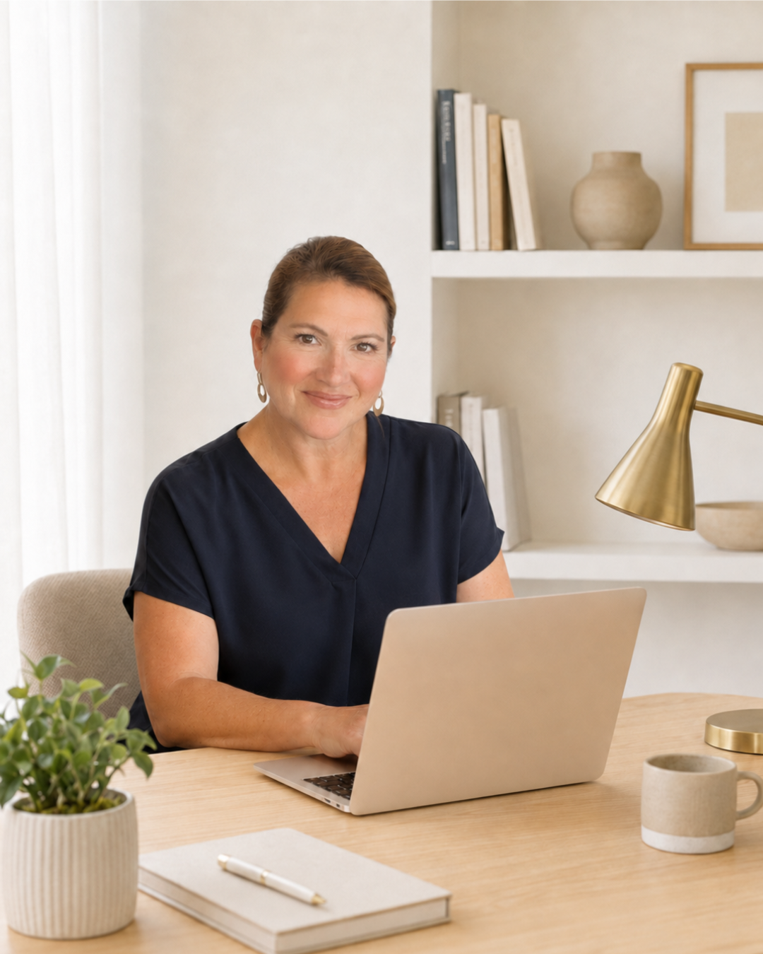 Heather working at her desk