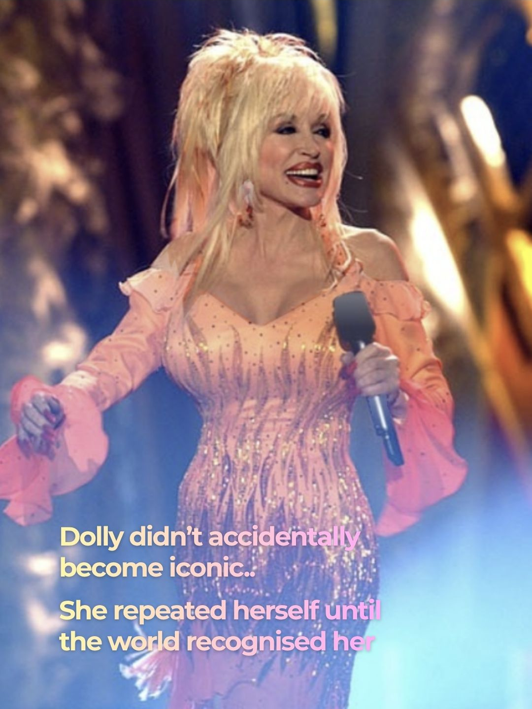Dolly Parton playing a rhinestone-covered guitar with long manicured nails &mdash; 'The manicure was part of the music & her nails became an instrument'