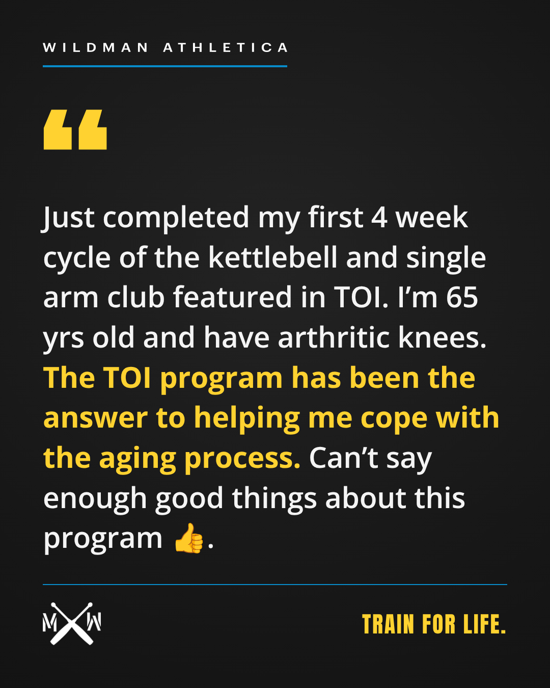 Testimonial: At 65 with arthritic knees, the TOI program helps me cope with aging