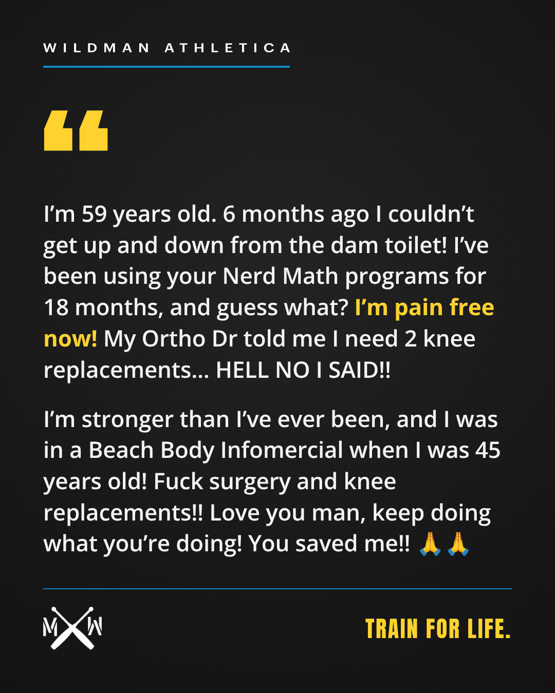 Testimonial: I'm 59 and pain free now after 18 months of Nerd Math programs