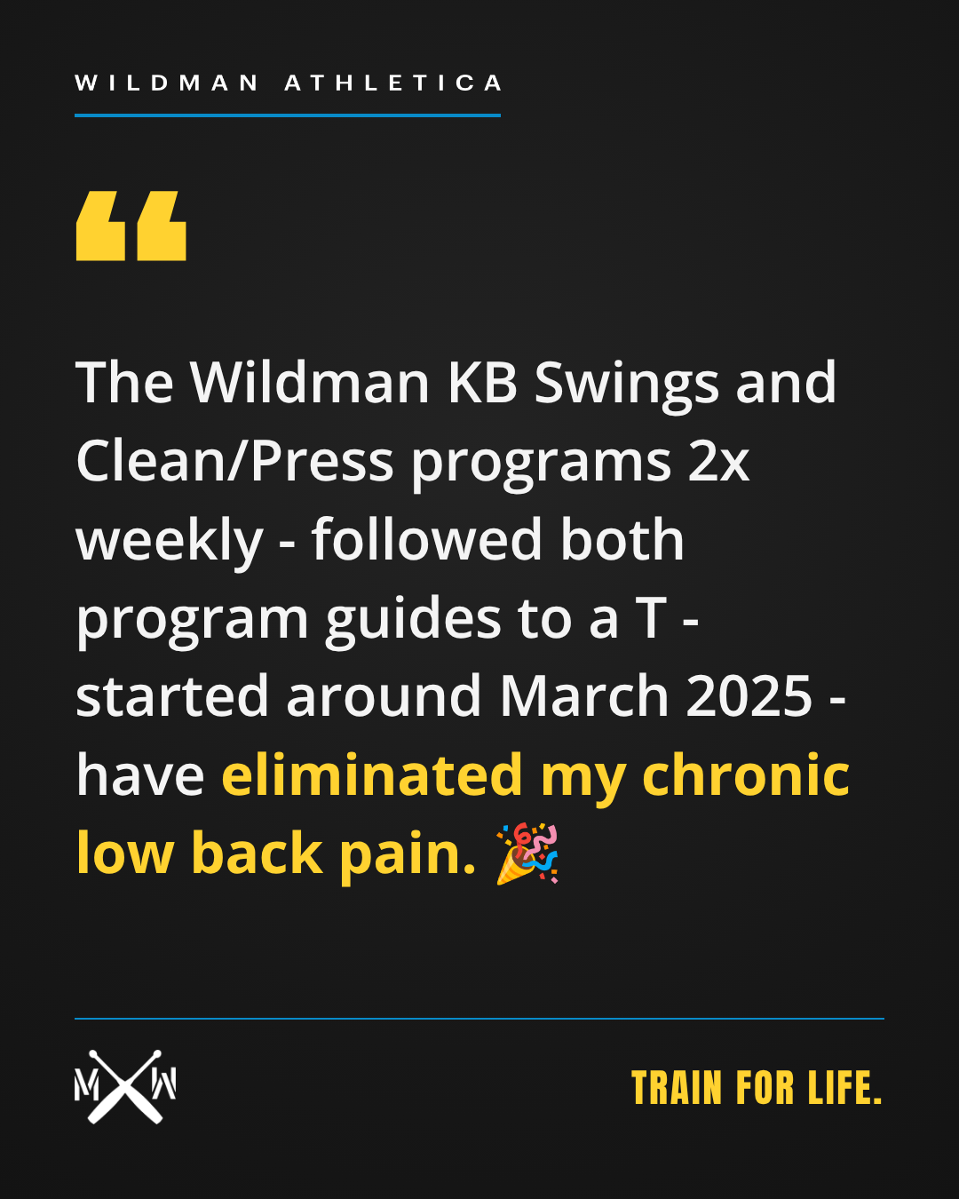 Testimonial: The Wildman KB Swings and Clean/Press programs eliminated my chronic low back pain