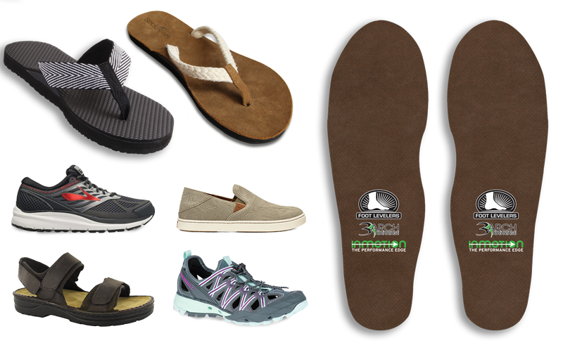 Foot Levelers custom orthotics in a range of shoe styles