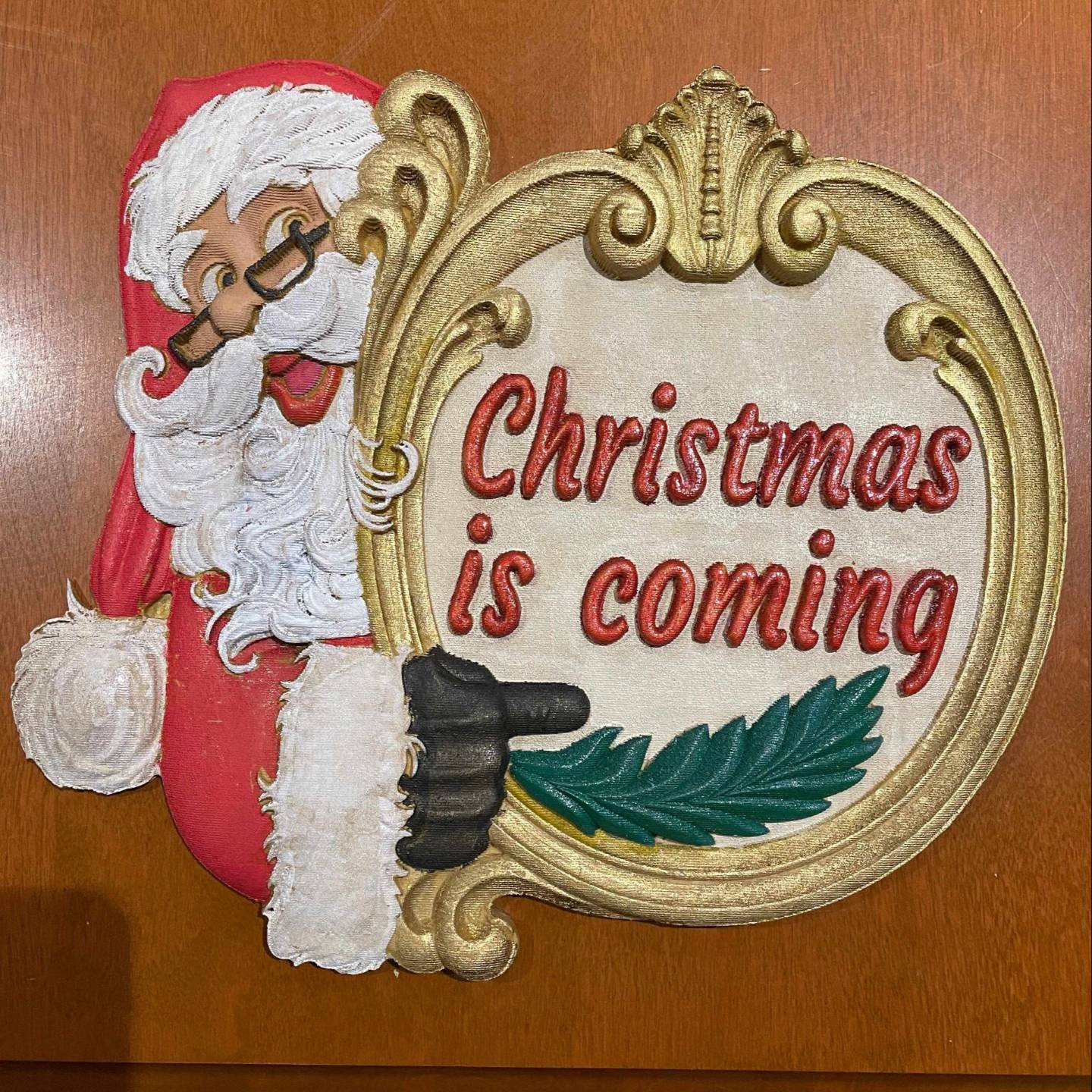 Christmas Is Coming Santa 3D carving made by Len Greiner