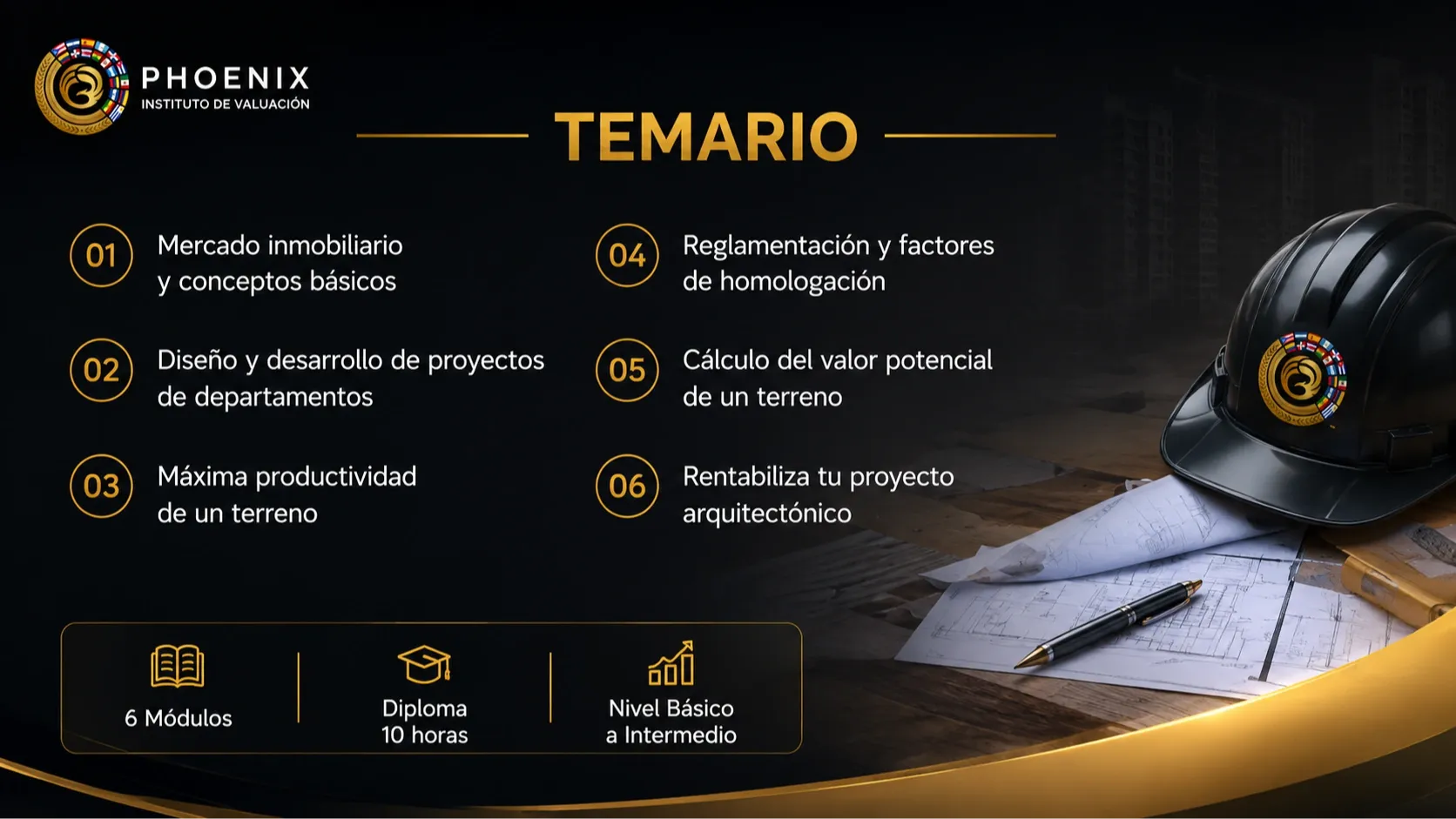 Temario del curso Mayor y Mejor Uso: mercado, proyectos, productividad, reglamentación, valor potencial y rentabilidad
