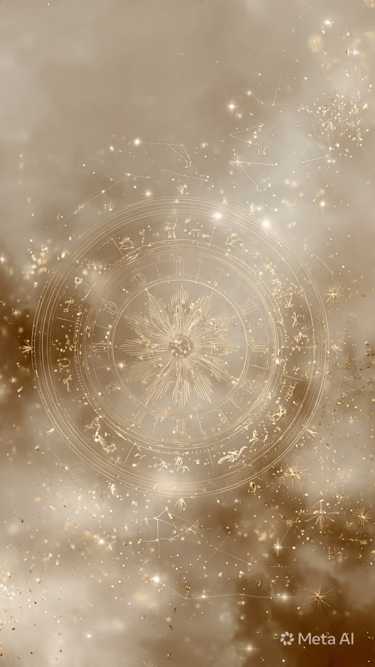 Golden celestial wheel and constellations