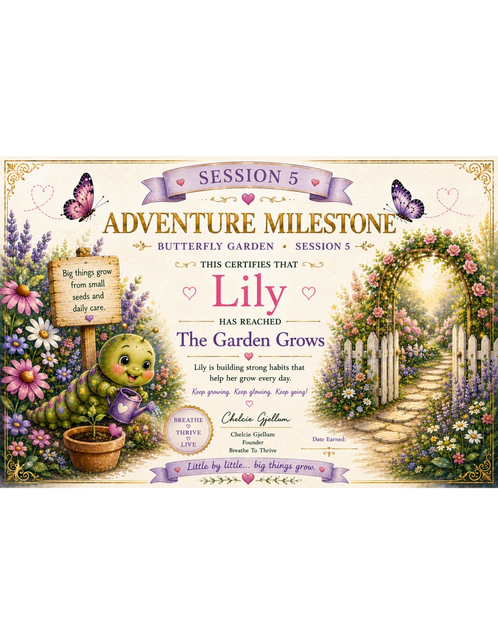 Adventure milestone certificate page