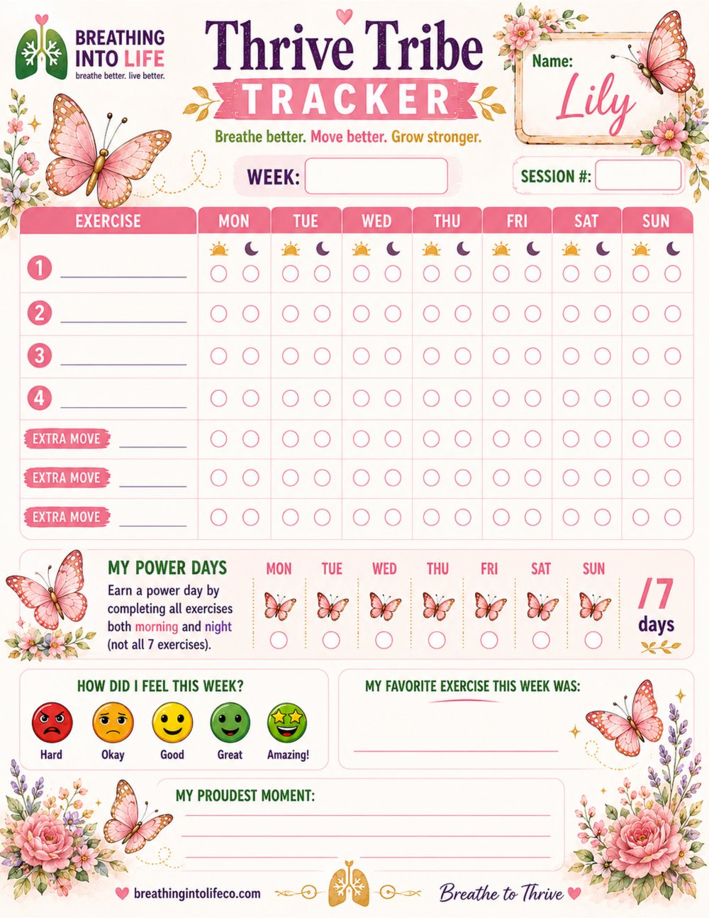 Thrive Tribe weekly tracker page