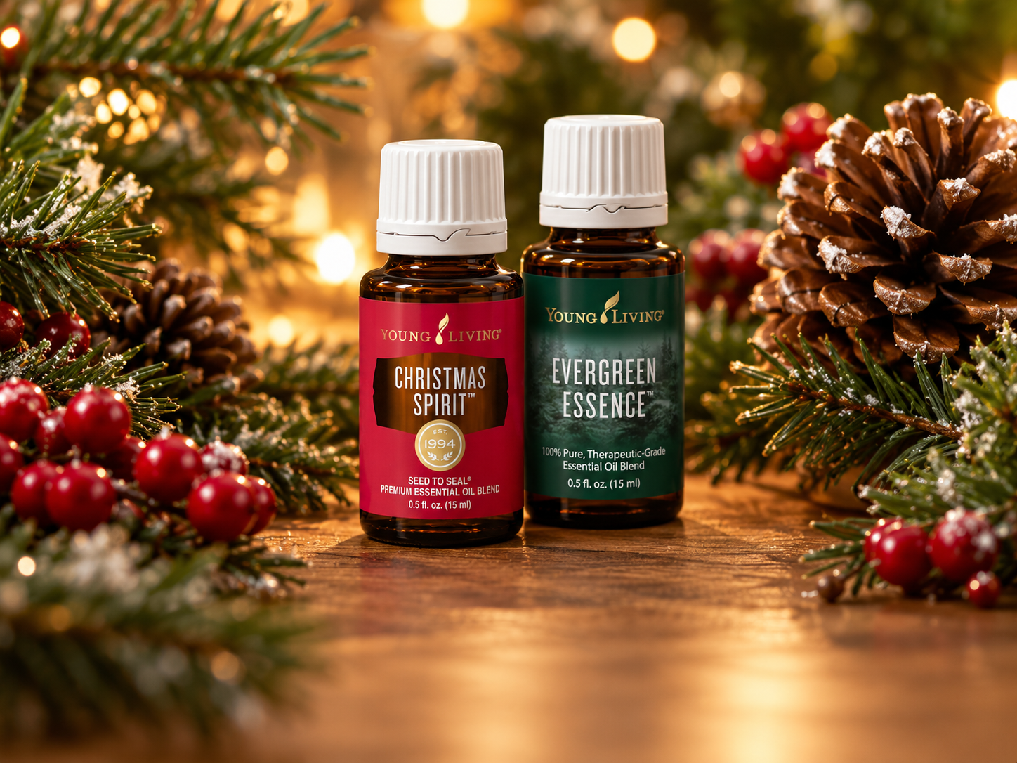 Young Living Christmas Spirit and Evergreen Essence essential oils