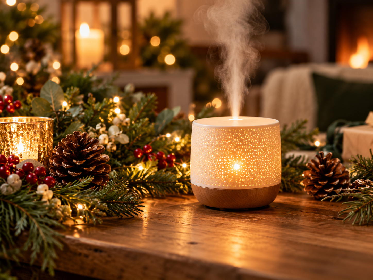 Warm diffuser and holiday greenery
